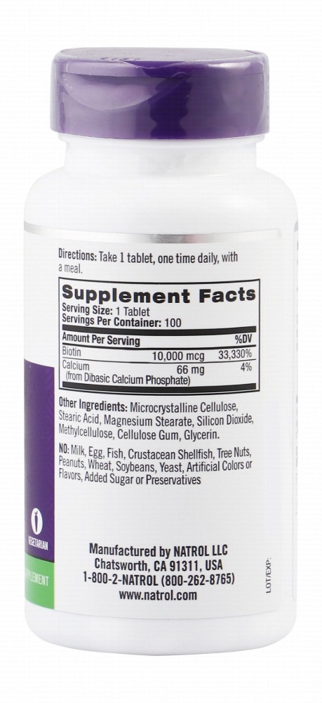 Natrol 10000mcg Biotin Beauty Support Supplement for Hair, Skin & Nails - vegetarian, milk free, wheat free