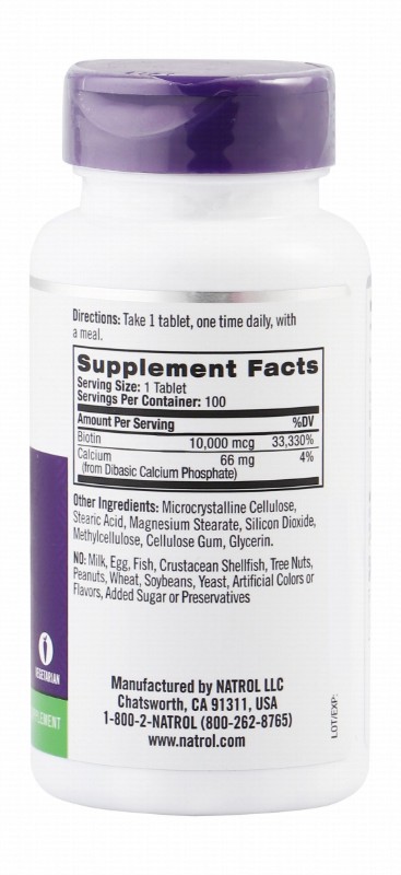 Natrol 10000mcg Biotin Beauty Support Supplement for Hair, Skin & Nails - vegetarian, milk free, wheat free