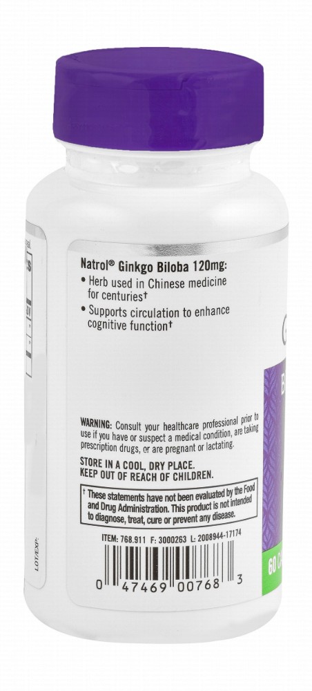 Natrol 120mg Ginkgo Biloba Extract Brain Support Supplement
