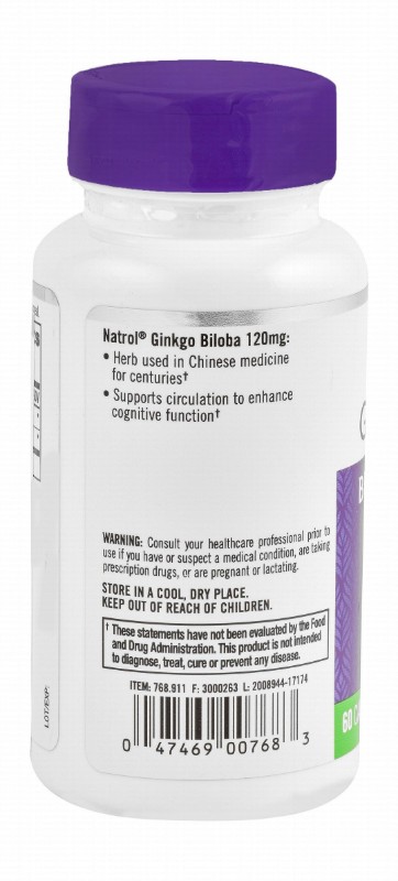 Natrol 120mg Ginkgo Biloba Extract Brain Support Supplement