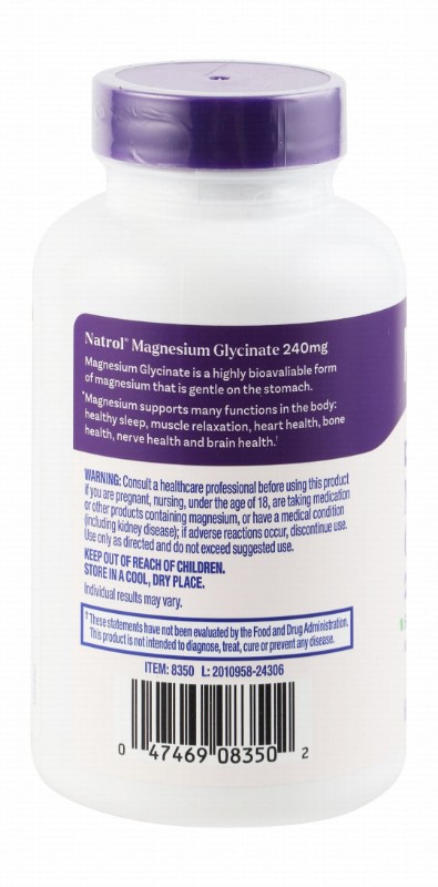 Natrol 240mg Magnesium Glycinate Sleep & Body Health Support Supplement - drug free