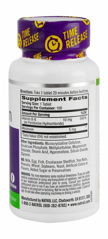 Natrol 5mg Melatonin Sleep Support Supplement - drug free, tree nuts free, artificial colors free