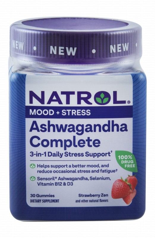 Natrol Ashwagandha Complete Mood & Stress Support Gummy Supplements Strawberry Zen Flavor with Selenium, Vitamin B12 & D3 - vegetarian, GMO free, drug free