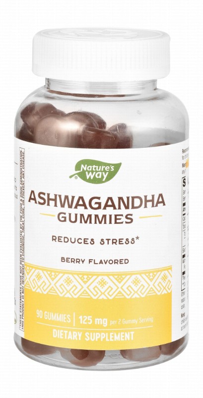 Nature's Way 125mg Ashwagandha Gummy Supplement Berry Flavor for Stress Relief - vegetarian, gluten free, gelatin free