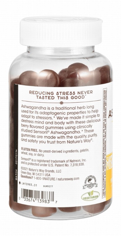 Nature's Way 125mg Ashwagandha Gummy Supplement Berry Flavor for Stress Relief - vegetarian, gluten free, gelatin free