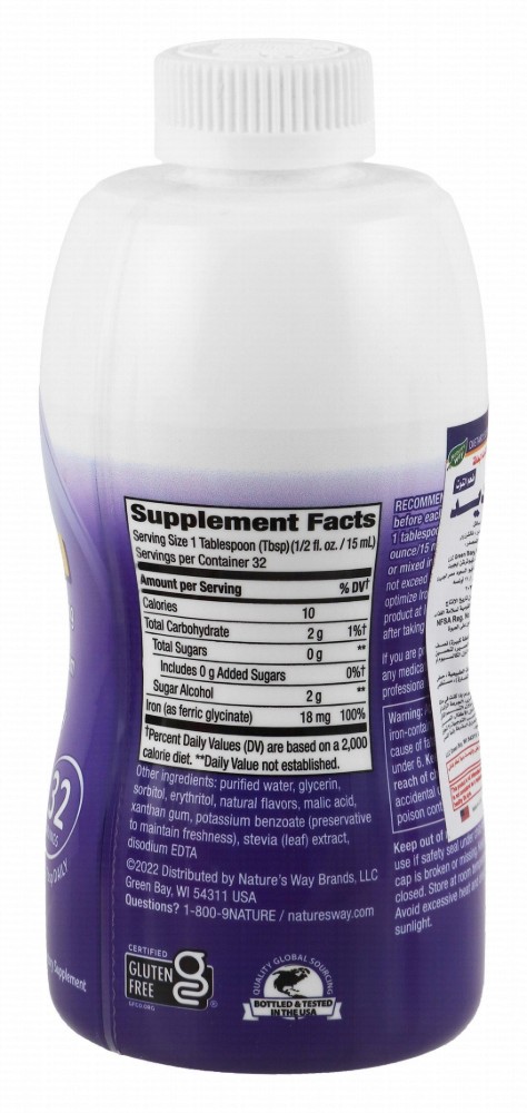 Nature's Way 18mg Iron Liquid Supplement Berry Flavor - sugar free, gluten free