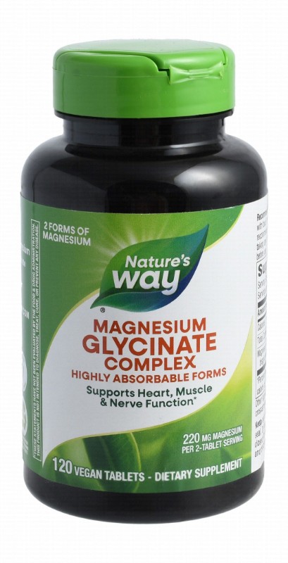 Nature's Way 220mg Magnesium Glycinate Complex Heart, Muscle & Nerve Support Supplement - vegan, gluten free, corn free
