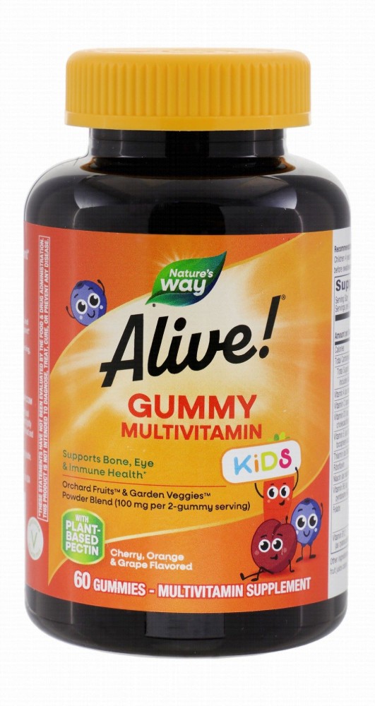 Nature's Way Alive 100mg Orchard Fruits & Garden Veggies Powder Blend Gummy Supplements for Kids - gluten free, dairy free