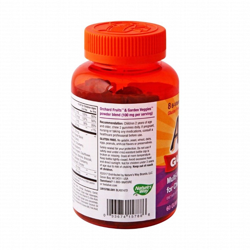 Nature's Way Alive 100mg Orchard Fruits & Garden Veggies Powder Blend Gummy Supplements for Kids - gluten free, dairy free