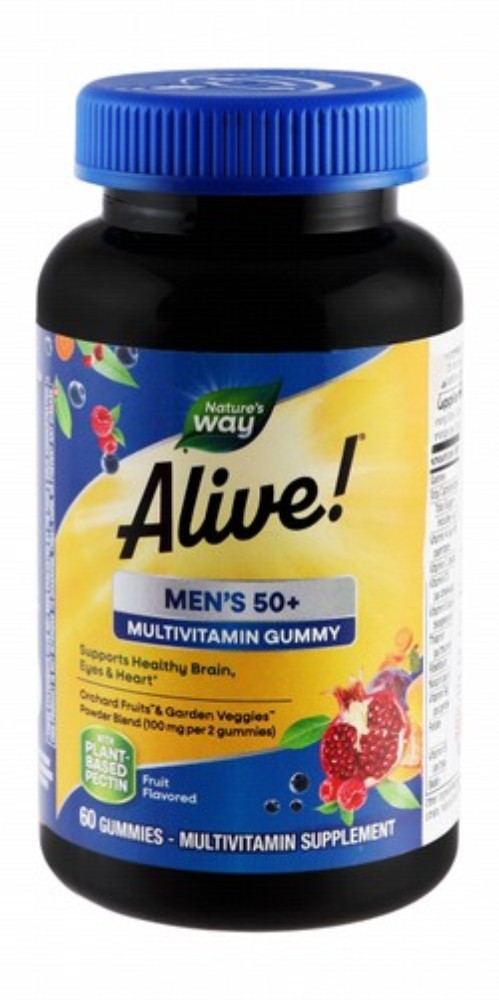 Nature's Way Alive 100mg Orchard Fruits & Garden Veggies Powder Blend Men's 50 Plus Multivitamin Gummy Supplements - gluten free, gelatin free