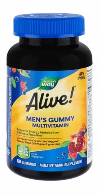 Nature's Way Alive 100mg Orchard Fruits & Garden Veggies Powder Blend Men's Multivitamin Gummy Supplements - gluten free, gelatin free