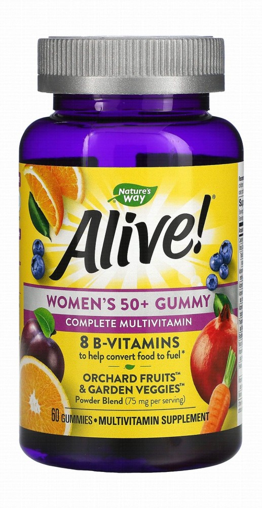 Nature's Way Alive 75mg Orchard Fruits & Garden Veggies Powder Blend Women’s 50 Plus Multivitamin Gummy Supplements - gluten free, gelatin free, artificial preservatives free