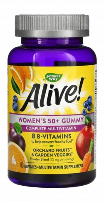 Nature's Way Alive 75mg Orchard Fruits & Garden Veggies Powder Blend Women’s 50 Plus Multivitamin Gummy Supplements - gluten free, gelatin free, artificial preservatives free