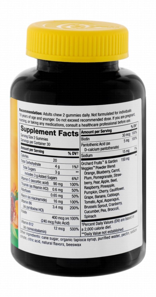 Nature's Way Alive Cellular Energy Support Gummy Supplements Mango Flavor with Vitamin B Complex, Orchand Fruits & Garden Veggies