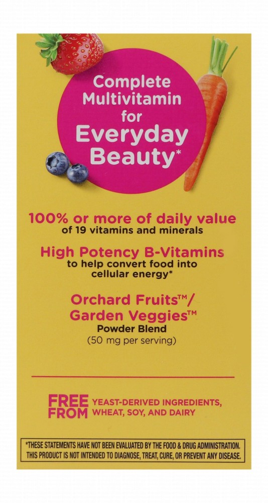 Nature's Way Alive! Multivitamin & Mineral Supplement Strawberry Flavor with Collagen & Biotin for Hair, Skin & Nails - wheat free, soy free, dairy free