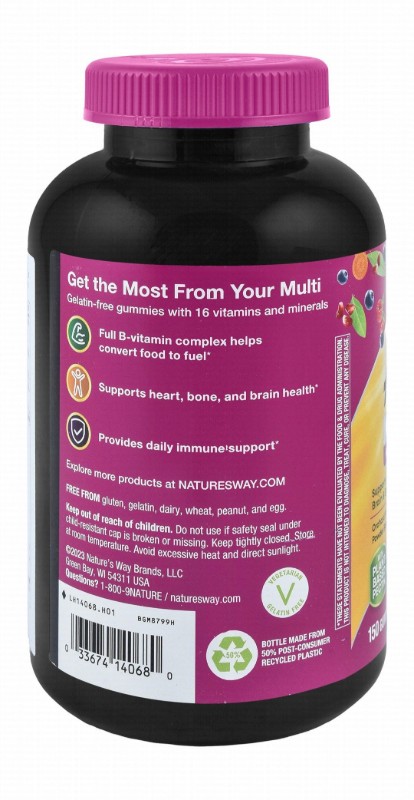 Nature's Way Alive! Women's 50 Plus Multivitamin Brain, Bone & Heart Support Gummy Supplements Mixed Berry Flavor with Orchard Fruits & Garden Veggies - vegetarian, gluten free, dairy free