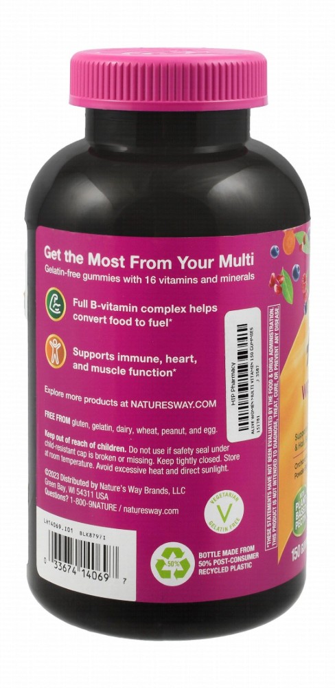 Nature's Way Alive! Women's Multivitamin Gummy Supplements Mixed Berry Flavor with Orchard Fruits & Garden Veggies for Healthy Hair, Skin & Nails - vegetarian, gelatin free, gluten free