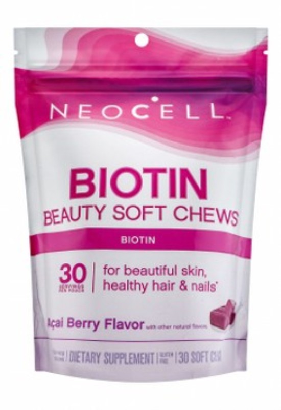 Neocell 10,000mcg Biotin Chewable Supplements Acai Berry Flavor for Healthy Hair & Nails - GMO free, gluten free, soy free