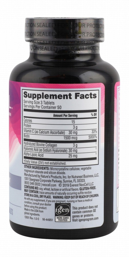 Neocell 3g Collagen Hair, Skin & Nails Supplement with Hyaluronic Acid & Biotin - GMO free, gluten free, lactose free