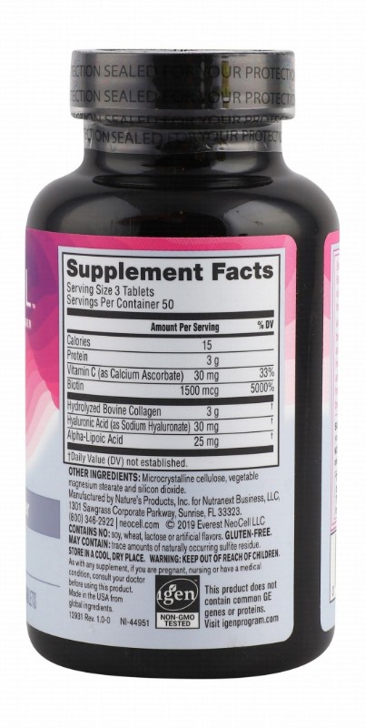 Neocell 3g Collagen Hair, Skin & Nails Supplement with Hyaluronic Acid & Biotin - GMO free, gluten free, lactose free