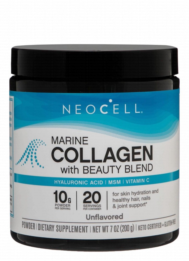 Neocell Unflavored 8g Marine Collagen Powder Supplement with Beauty Blend, Hyaluronic Acid & Vitamin C for Hair, Skin & Nails - GMO free, gluten free, soy free