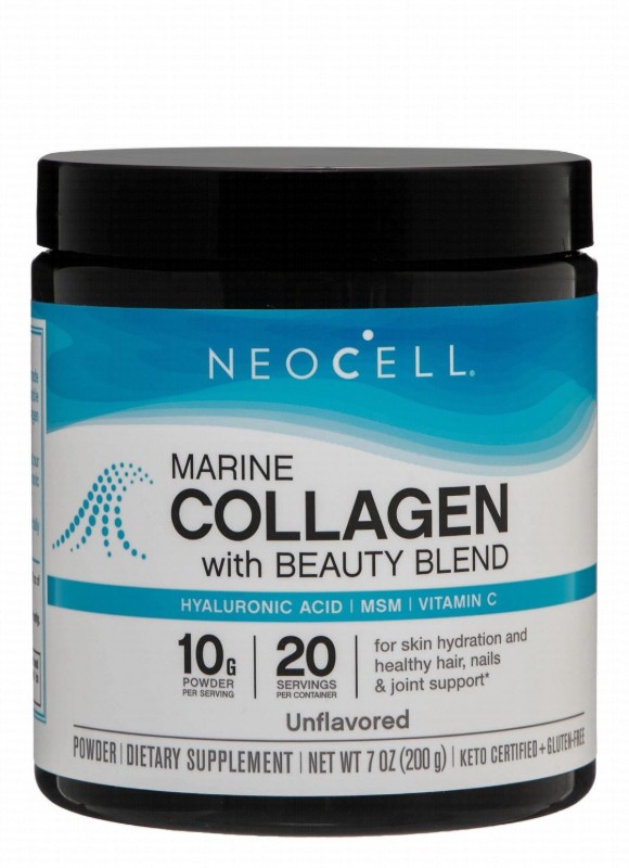 Neocell Unflavored 8g Marine Collagen Powder Supplement with Beauty Blend, Hyaluronic Acid & Vitamin C for Hair, Skin & Nails - GMO free, gluten free, soy free