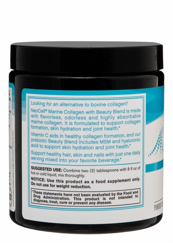 Neocell Unflavored 8g Marine Collagen Powder Supplement with Beauty Blend, Hyaluronic Acid & Vitamin C for Hair, Skin & Nails - GMO free, gluten free, soy free
