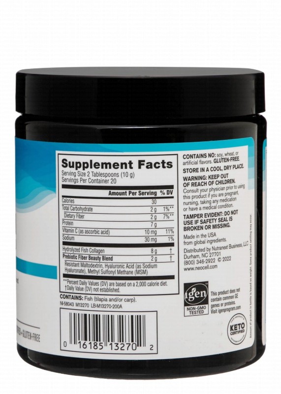 Neocell Unflavored 8g Marine Collagen Powder Supplement with Beauty Blend, Hyaluronic Acid & Vitamin C for Hair, Skin & Nails - GMO free, gluten free, soy free