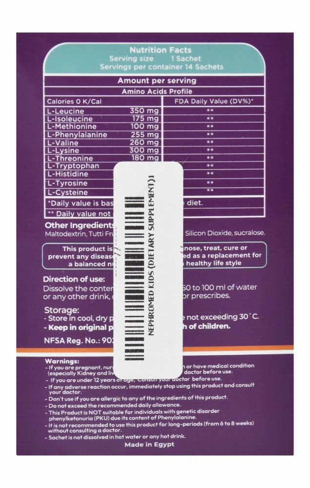 Nephromed Kids Essential Amino Acids Powder Supplement Sachets Tutti Frutti Flavor