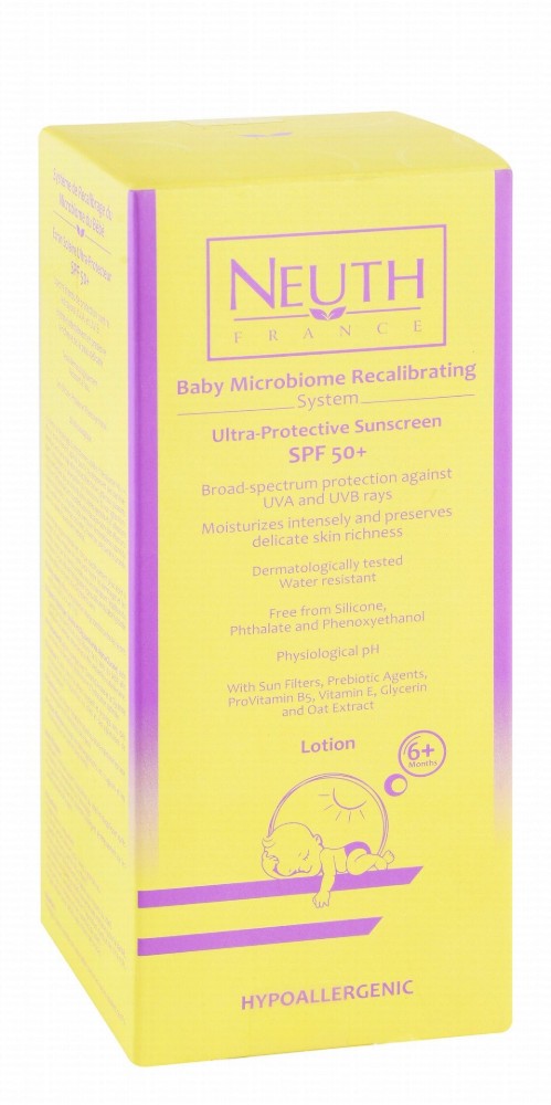 Neuth Hypoallergenic Moisturizing & Preserving Ultra Protective Sunscreen with Sun Filters, Prebiotic Agents & Vitamin E SPF50+ (6+ Months) - silicone free, phthalate free, phenoxyethanol free