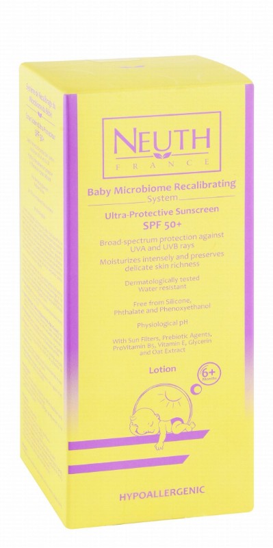 Neuth Hypoallergenic Moisturizing & Preserving Ultra Protective Sunscreen with Sun Filters, Prebiotic Agents & Vitamin E SPF50+ (6+ Months) - silicone free, phthalate free, phenoxyethanol free