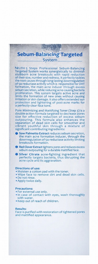 Neuth Mattifying, Pore Minimizing & Anti-Acne Facial Toner with Silver Citrate, Saw Palmetto & Red Clover Extracts - non comedogenic, fragrance free