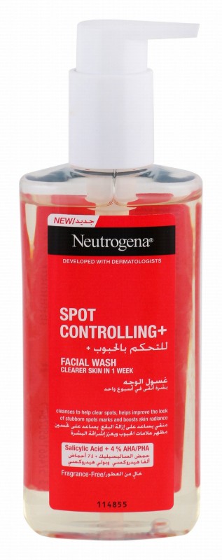 Neutrogena Spot Controlling & Cleansing Facial Wash with 4% AHA, PHA & Salicylic Acid - fragrance free, oil free, non comedogenic