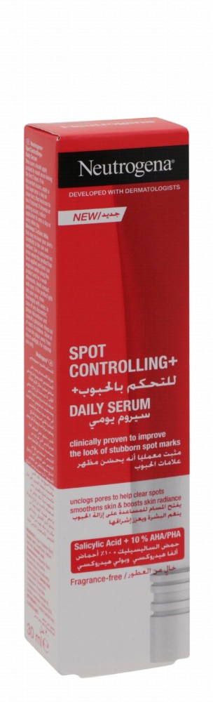 Neutrogena Spot Controlling, Smoothening & Radiating Daily Facial Serum with Salicylic Acid & AHA - fragrance free