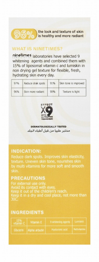 Ninetimes Laboratories Effect Brightening, Whitening & Anti-Aging Face Serum with Vitamin C, Lumiskin & Whitening Agents for All Types of Dark Spots - parabens free, alcohol free, cruelty free
