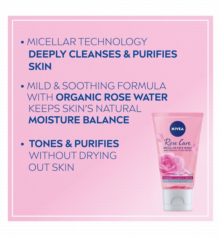 NIVEA Micellar Face Wash with Organic Rose Water for All Skin Types
