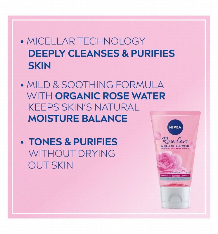 NIVEA Micellar Face Wash with Organic Rose Water for All Skin Types