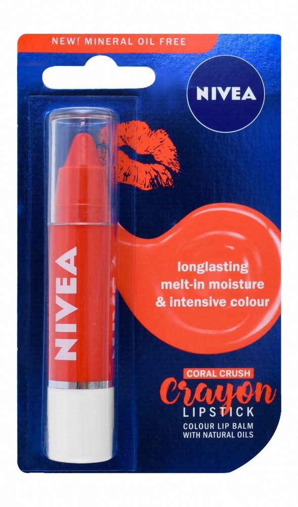 NIVEA Moisturizing Crayon Lip Balm with Natural Oils Coral Crush - mineral oil free