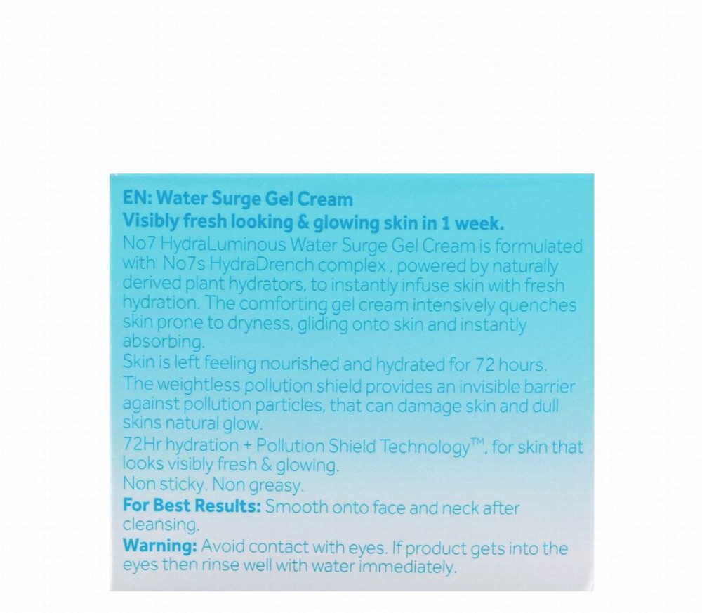 No7 Hydraluminous Water Surge Non-Greasy Face Gel Cream for Drier & Sensitive Skin