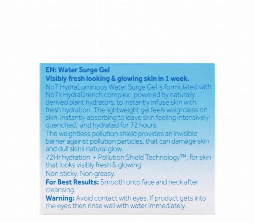 No7 Hydraluminous Water Surge Non-Greasy Face Gel for Sensitive Skin - oil free