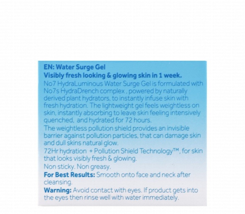 No7 Hydraluminous Water Surge Non-Greasy Face Gel for Sensitive Skin - oil free