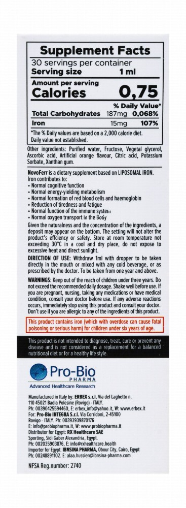 Novoferr 15mg/ml Iron Supplement  Oral Drops Orange Flavor