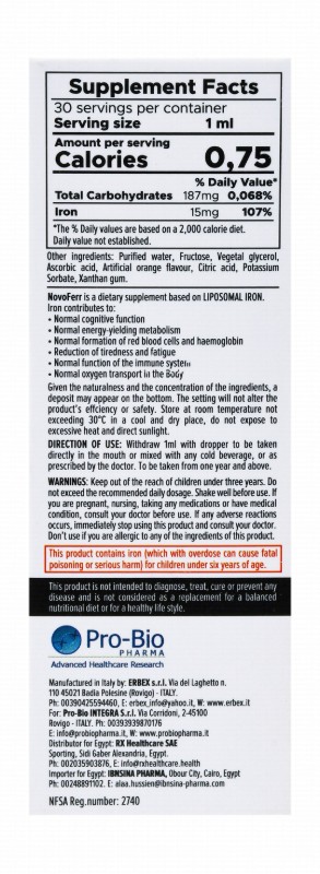Novoferr 15mg/ml Iron Supplement  Oral Drops Orange Flavor