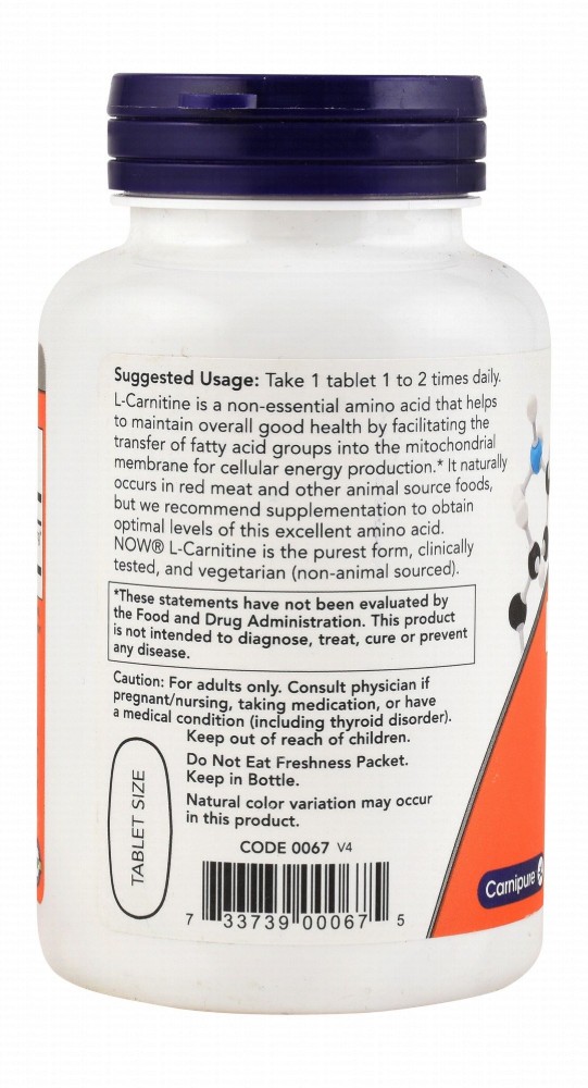 Now 1000mg L-Carnitine Energy Booster Supplement - vegan, GMO free