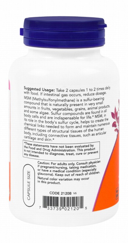 Now 1000mg MSM Joint Support Supplement - vegan, GMO free, gluten free