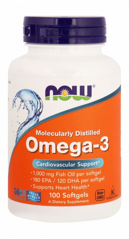 Now 1000mg Omega-3 Fish Oil Cardiovascular Support Supplement - GMO free