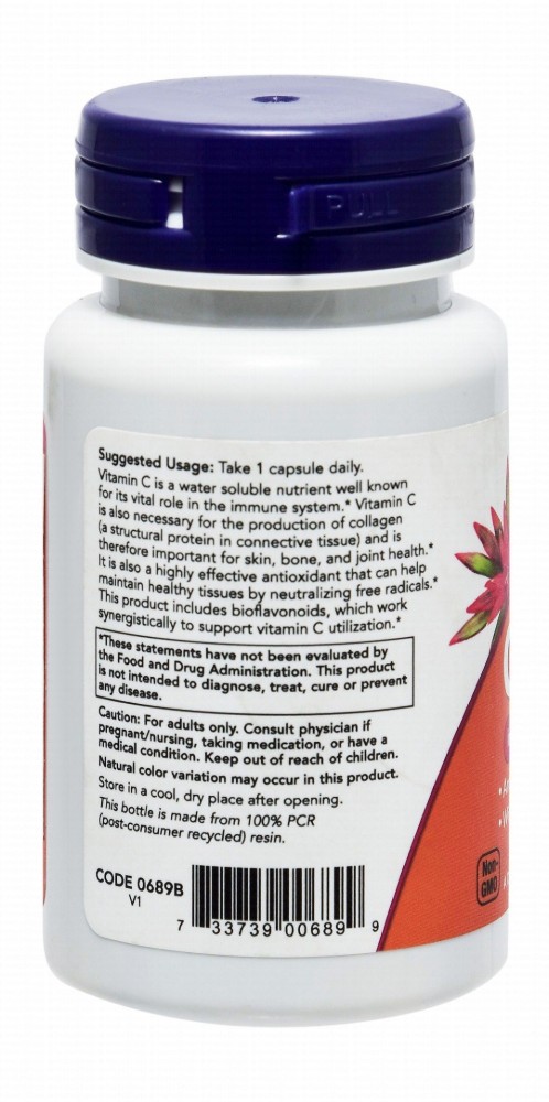 Now 1000mg Vitamin C Supplement with Bioflavonoids for Antioxidant, Collagen & Immune System Health - vegan, GMO free