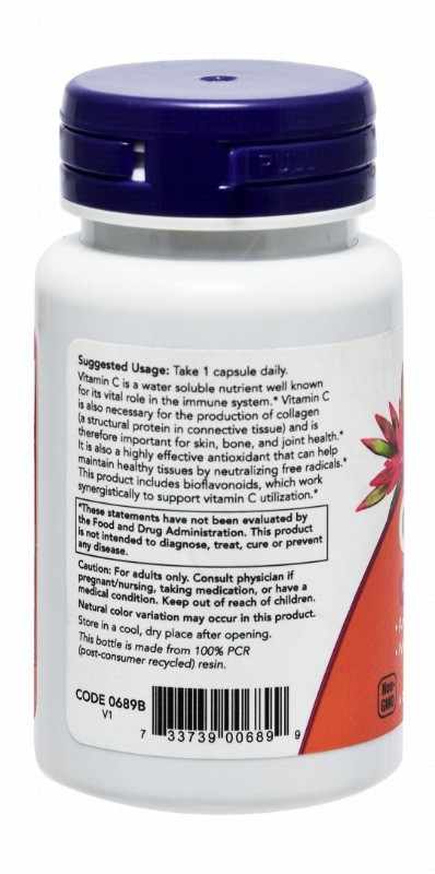 Now 1000mg Vitamin C Supplement with Bioflavonoids for Antioxidant, Collagen & Immune System Health - vegan, GMO free