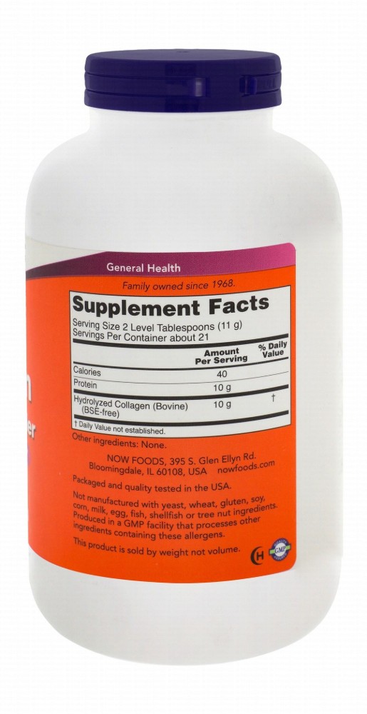 Now 10g Collagen Peptides Joint & Bone Health Support Powder Supplement - GMO free