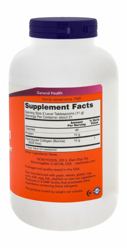 Now 10g Collagen Peptides Joint & Bone Health Support Powder Supplement - GMO free